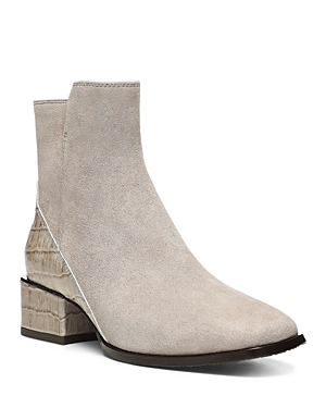 DONALD PLINER WOMEN'S CROC EMBOSSED TRIM BLOCK HEEL BOOTIES