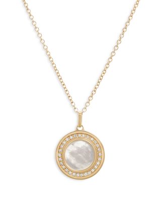 L. Klein - 18K Yellow Gold Toscano Mother of Pearl & Diamond Halo Pendant Necklace, 16-18"