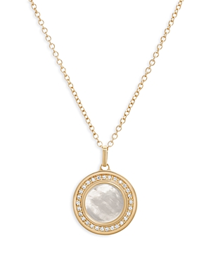 18K Yellow Gold Toscano Mother of Pearl & Diamond Halo Pendant Necklace, 16-18