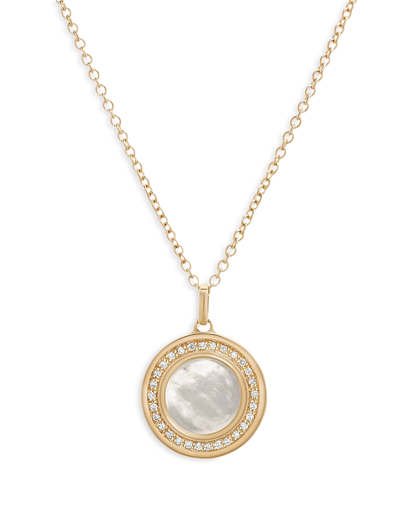 L. Klein 18K Yellow Gold Toscano Mother of Pearl & Diamond Halo Pendant Necklace, 16