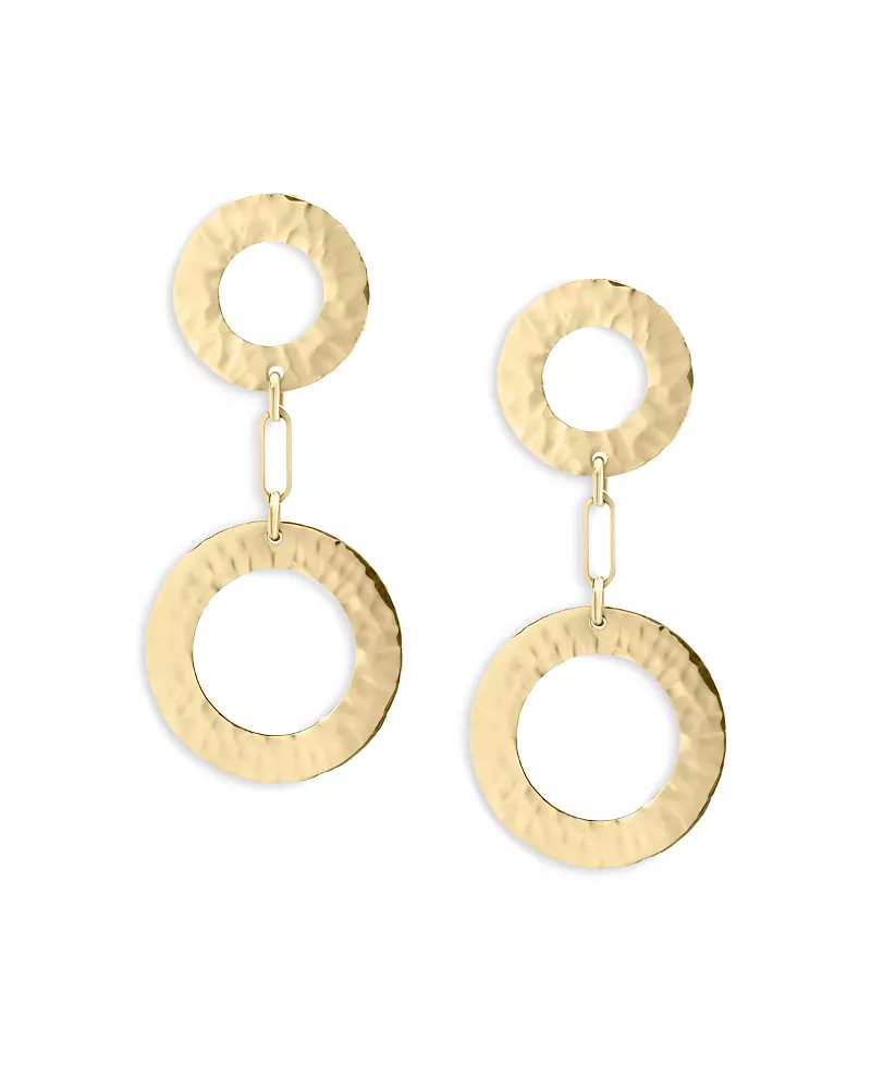 L. Klein 18K Yellow Gold Como Hammered Circle Double Drop Earrings