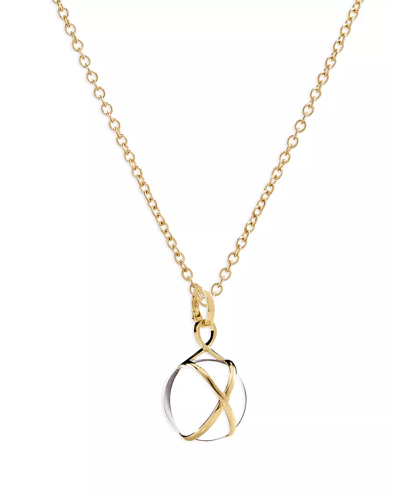 L. Klein 18K Yellow Gold Prisma Crystal Quartz 14mm Pendant Classic Chain Necklace, 16