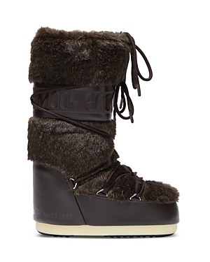 Shop Moon Boot Women's Icon Faux Fur Trim Cold Weather Boots In Brown