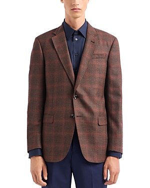 Emporio Armani Plaid Single Breasted Blazer In Brown