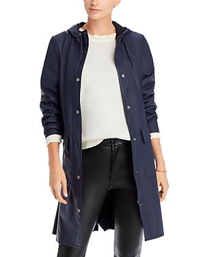 Shop Rains Curve Hooded Belted Jacket In Navy