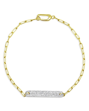 14K Yellow & White Gold Pave Diamond Bar Paperclip Chain Bracelet