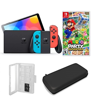 Nintendo Switch Oled in Neon with Mario Party Superstars Game and Accessories Kit
