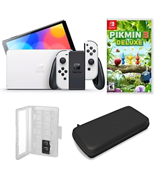 Nintendo Switch Oled in White with Pikmin 3 Game and Accessories Kit