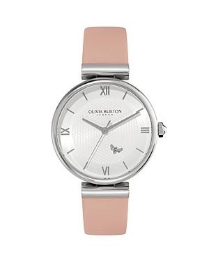 Shop Olivia Burton Minima Bee T Bar Watch, 36mm In Silver/pink