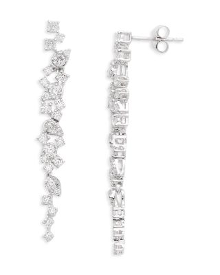 Diamond Scatter Drop Earrings in 14K White Gold, 0.95 tcw