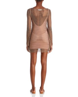 Dancing Queen Crystal Embellished Mesh Mini Dress Swim Cover-Up