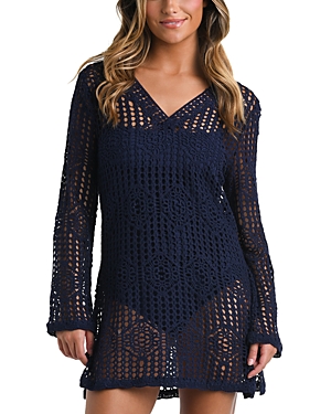 Shop La Blanca Waverly Crochet Swim Cover Up Tunic In Indigo