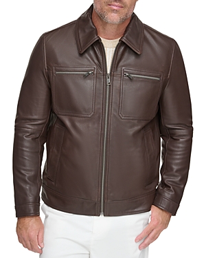 Shop Andrew Marc Halen Leather Jacket In Chocolate
