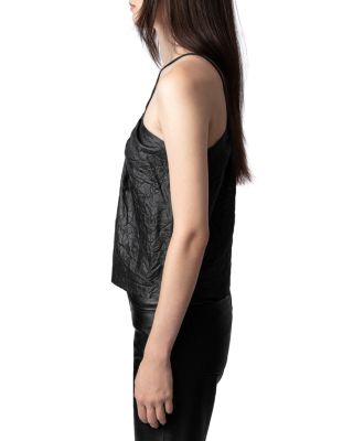 Crinkle Leather Keyhole Top