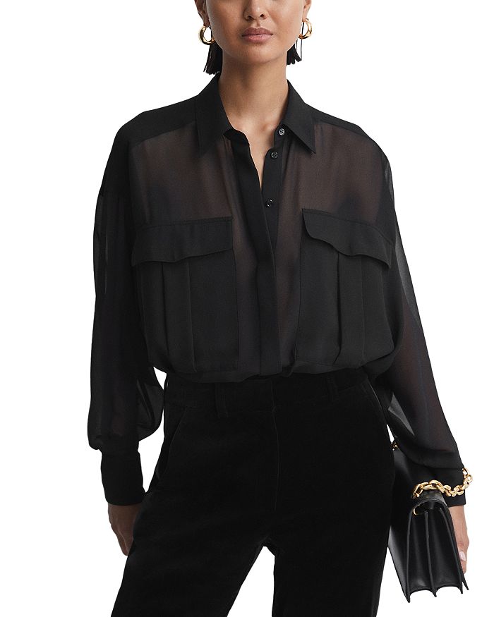 REISS Adaline Oversized Sheer Shirt | Bloomingdale's