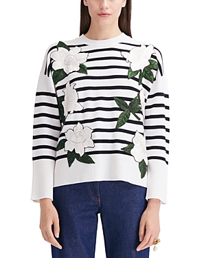 Shop Oscar De La Renta Crewneck Sweater In White/black