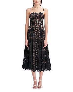 Shop Oscar De La Renta Sleeveless Lace Midi Dress In Black