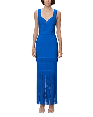 Shop Herve Leger Sweetheart Sleeveless Fringe Gown In Bright Blue