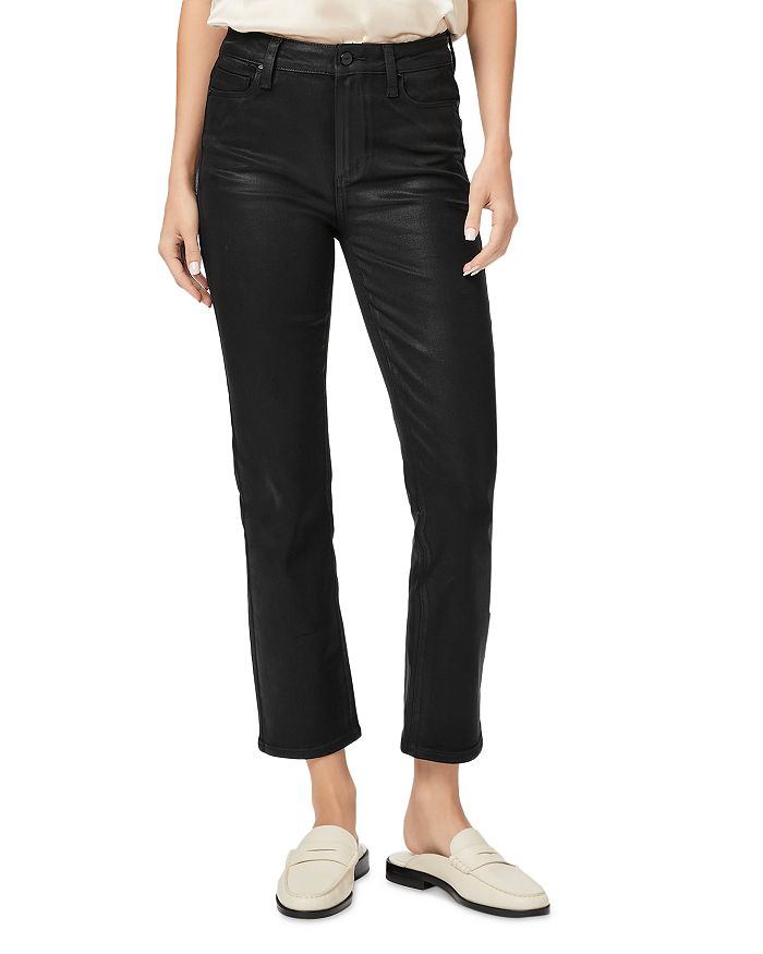 PAIGE Cindy High Rise Straight Leg Jeans in Black Fog Luxe Coating ...