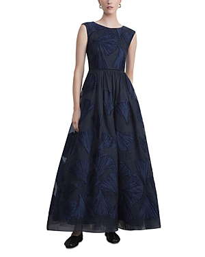 Lafayette 148 New York Boat Neck Gingko Leaf Ball Gown