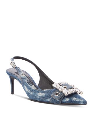 Dolce & Gabbana - Women's Distressed Denim Kitten Heel Slingback Pumps