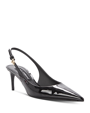 Shop Dolce & Gabbana Women's Glossy Pointed Toe Slingback Pumps In Black