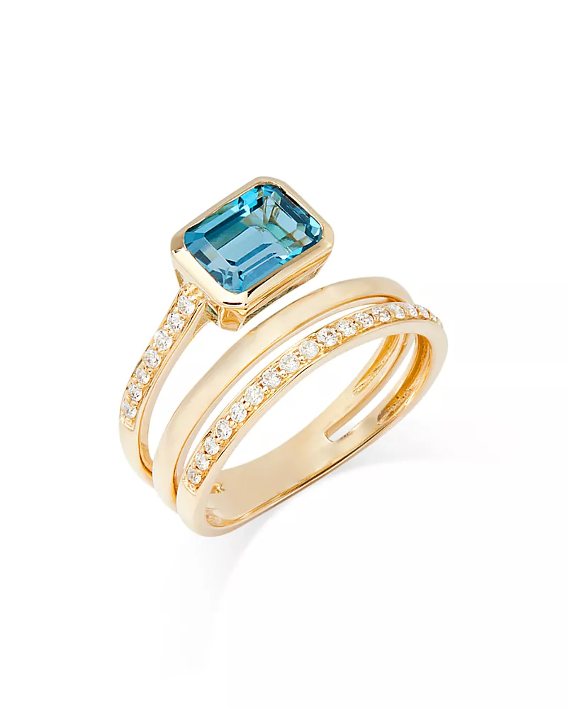 Bloomingdale's Fine Collection London Blue Topaz & Diamond Wrap Ring in 14K Yellow Gold