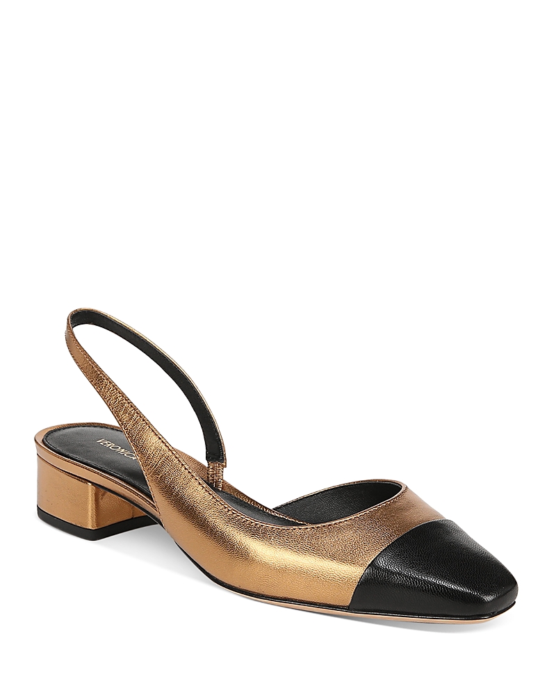 Veronica Beard Cecile Metallic Slingback Ballerina Flats In Dark Gold/black