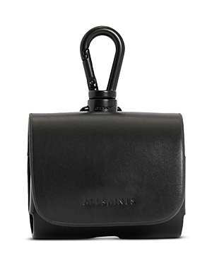 Allsaints Leather Airpods Case In Black/brass
