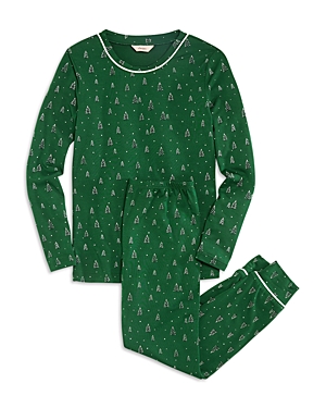 Eberjey Unisex Printed Long Sleeve Pj Set - Little Kid, Big Kid In Winterpine Forest Green