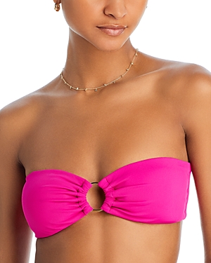 Aqua Rib Ring Bandeau Bikini Top In Hot Pink