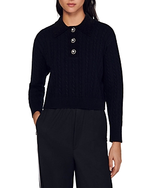 SANDRO CABLE KNIT POLO NECK JUMPER