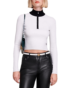 Maje High-neck Fine-knit Top In Silver