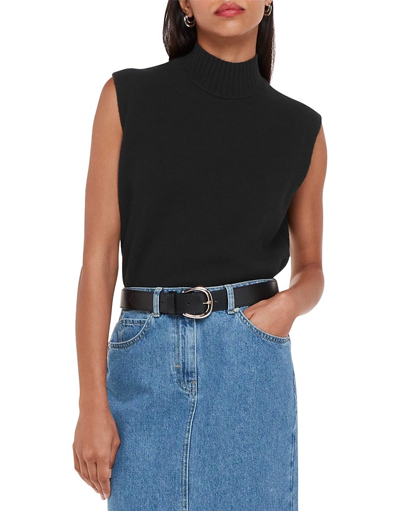 Whistles Womens Black Funnel-neck Sleeveless Wool Top In Black