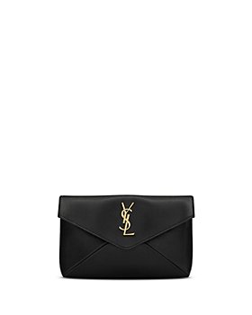 Black Uptown YSL-plaque grained-leather clutch bag