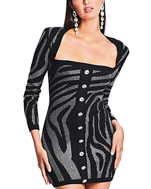 Shop Retroféte Elvira Knit Mini Dress In Black/silver