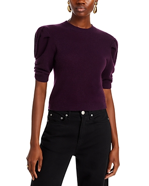 Frame Ruched Puff Sleeve Sweater In Plum