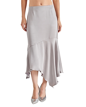Steve Madden Lucille Satin Asymmetric Midi Skirt In Ash Grey