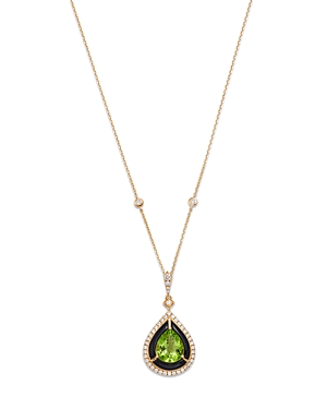 Bloomingdale's Peridot, Onyx, & Diamond Pendant Necklace In 14k Yellow Gold, 18 In Green/black