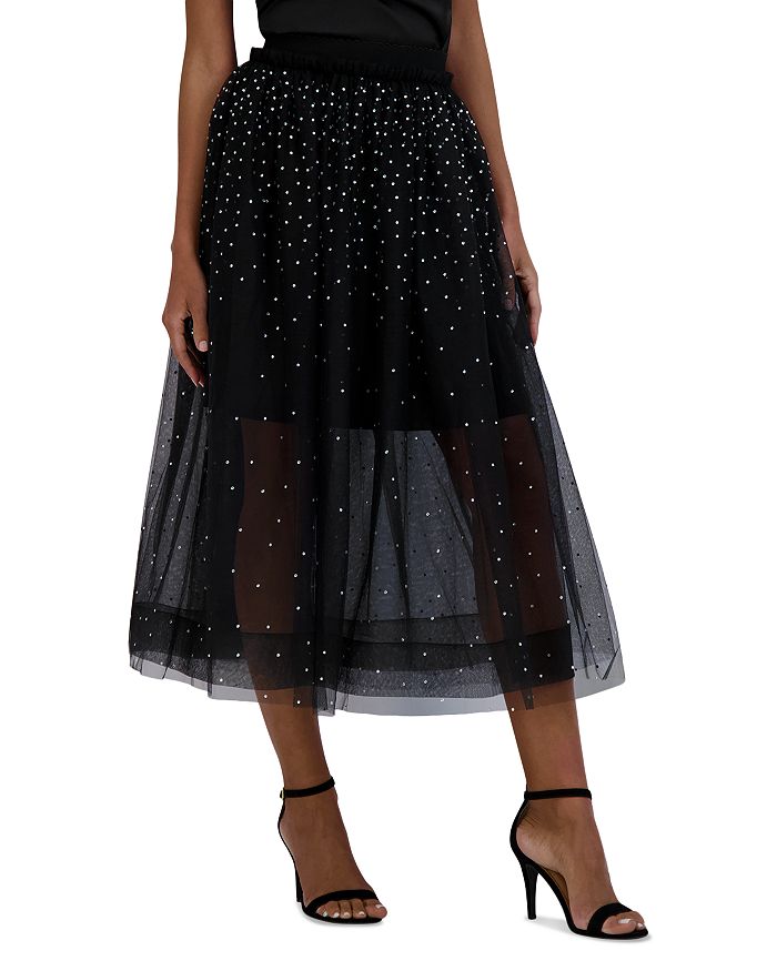 BCBGMAXAZRIA Embellished Tulle Midi Skirt | Bloomingdale's