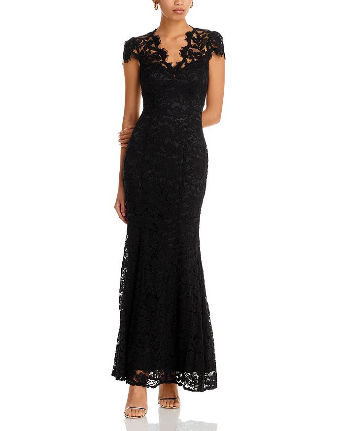 Eliza J Scalloped-edge Lace Gown In Black