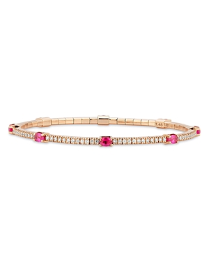 Ex-tensible Oval Ruby & Diamond Stretch Tennis Bracelet In Pink/rose Gold
