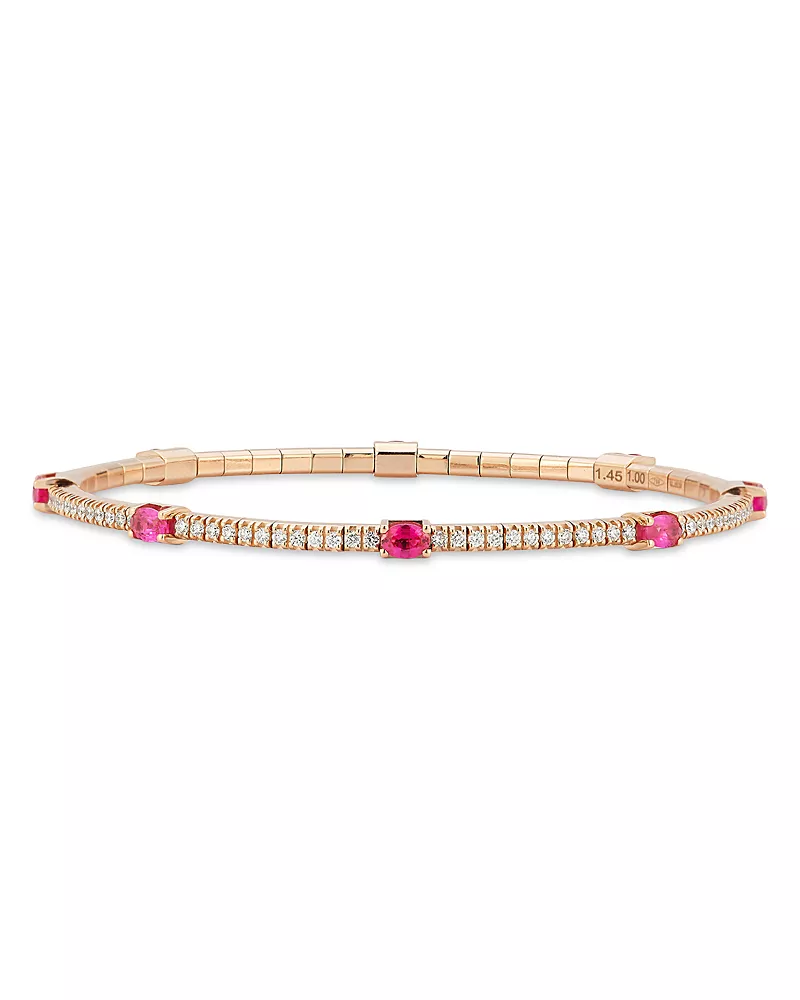 Extensible Oval Ruby & Diamond Stretch Tennis Bracelet