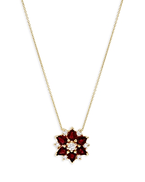 Bloomingdale's Ruby & Diamond Flower Pendant Necklace In 14k Yellow Gold, 16 In Red/gold