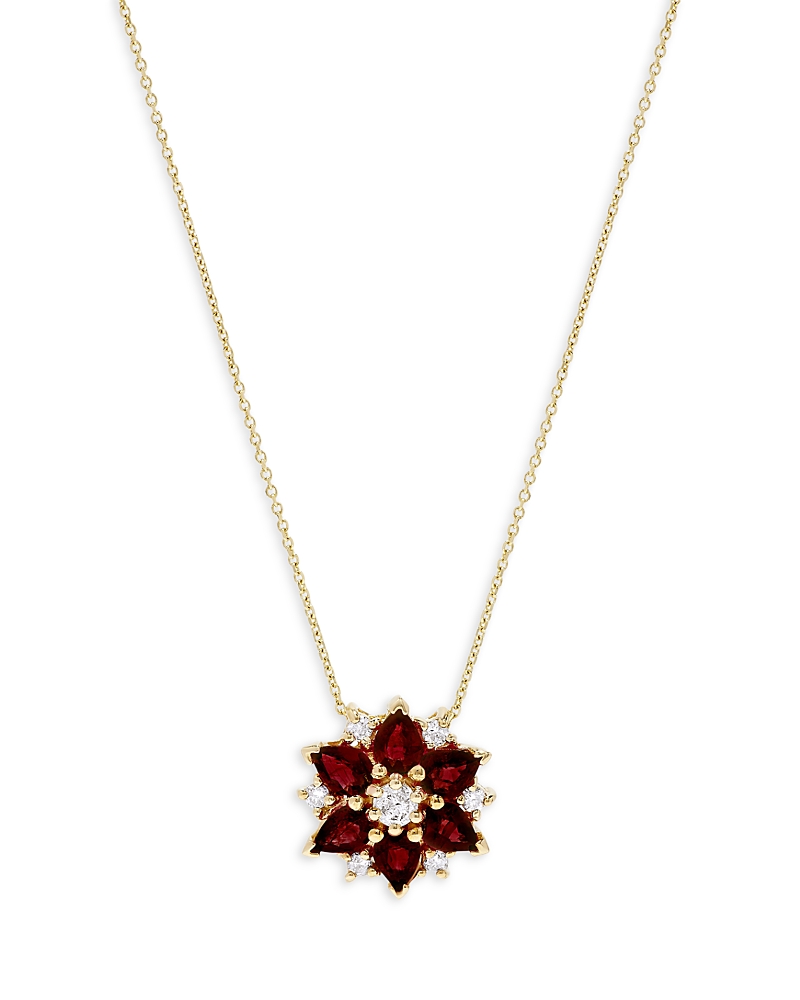 Bloomingdale's Fine Collection Ruby & Diamond Flower Pendant Necklace in 14K Yellow Gold, 16