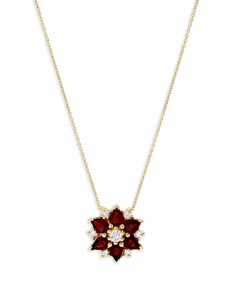 Bloomingdale's Fine Collection Ruby & Diamond Flower Pendant Necklace in 14K Yellow Gold, 16