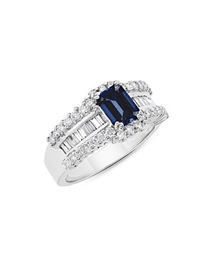 Bloomingdale's Sapphire & Diamond Baguette Channel Ring In 14k White Gold In Blue/white