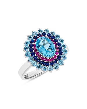Bloomingdale's Blue Topaz, Sapphire & Ruby Sunburst Ring In 14k White Gold In Blue/pink