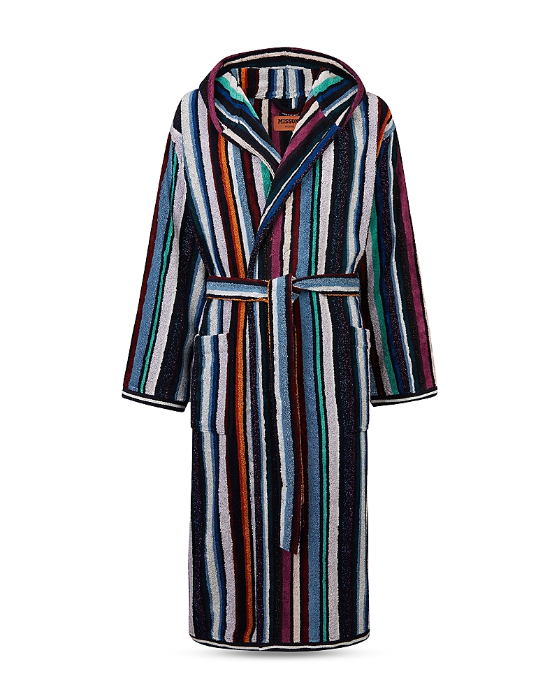 Missoni Chandler Metallic Stripe Hooded Bathrobe