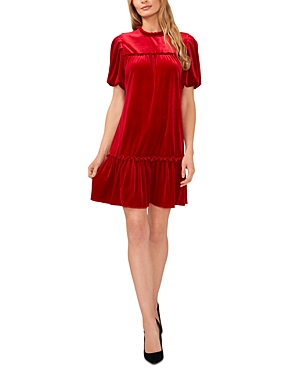 Cece Ruffle Detail Velvet Shift Dress In Luminous Red